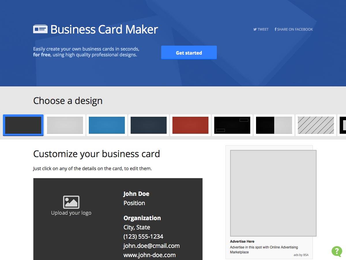 business cards maker free